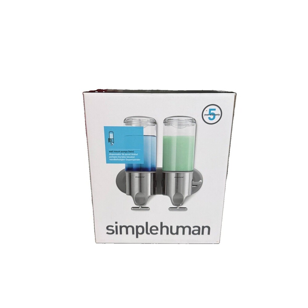 Simplehuman Wall Mount Shampoo and Soap Dispensers Stainless Steel Twin New